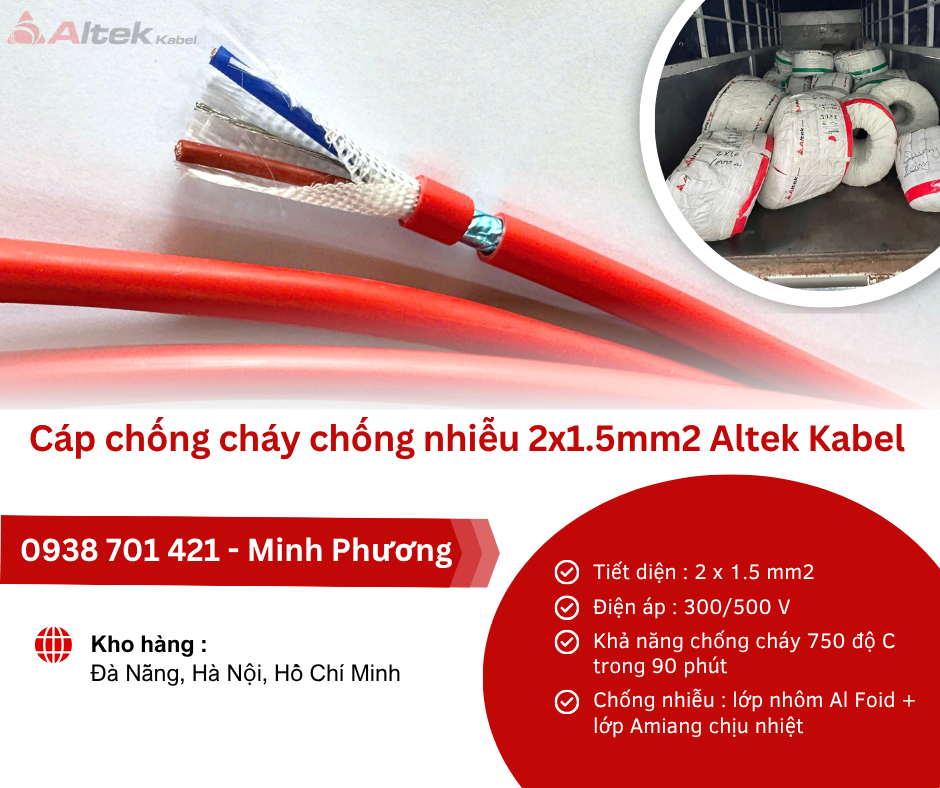 Cáp chống cháy chống nhiễu 2x1.5mm2 Altek Kabel phân phối Đà Nẵng, Quảng Ngãi